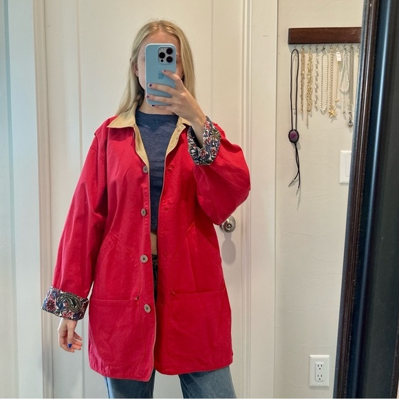 Woolrich Women’s Vintage Red Chore Coat Barn Jacket Size Medium - Picture 9 of 12
